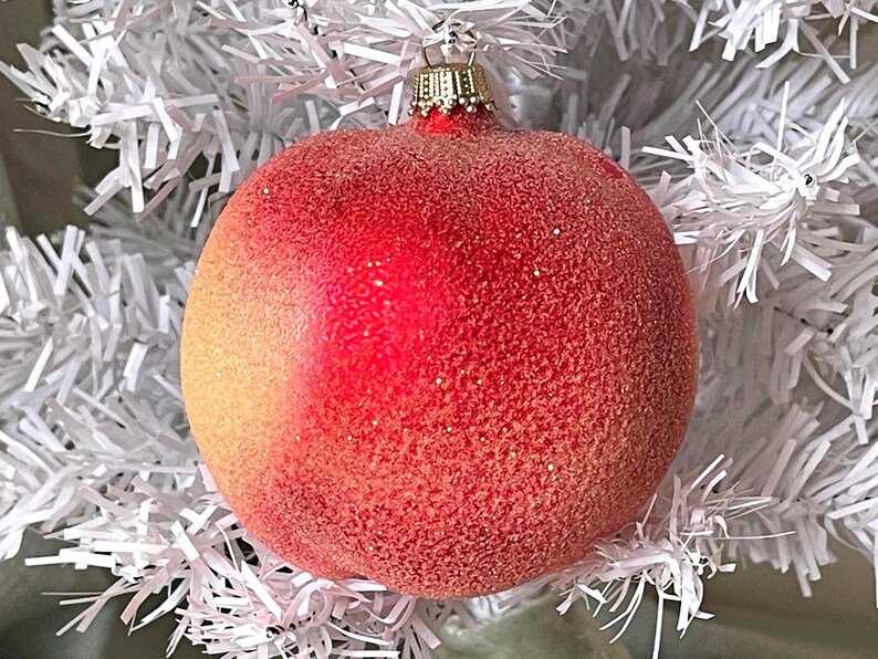 Vintage German Sugared Fruit Apple Christmas Tree Ornament Blown Glass