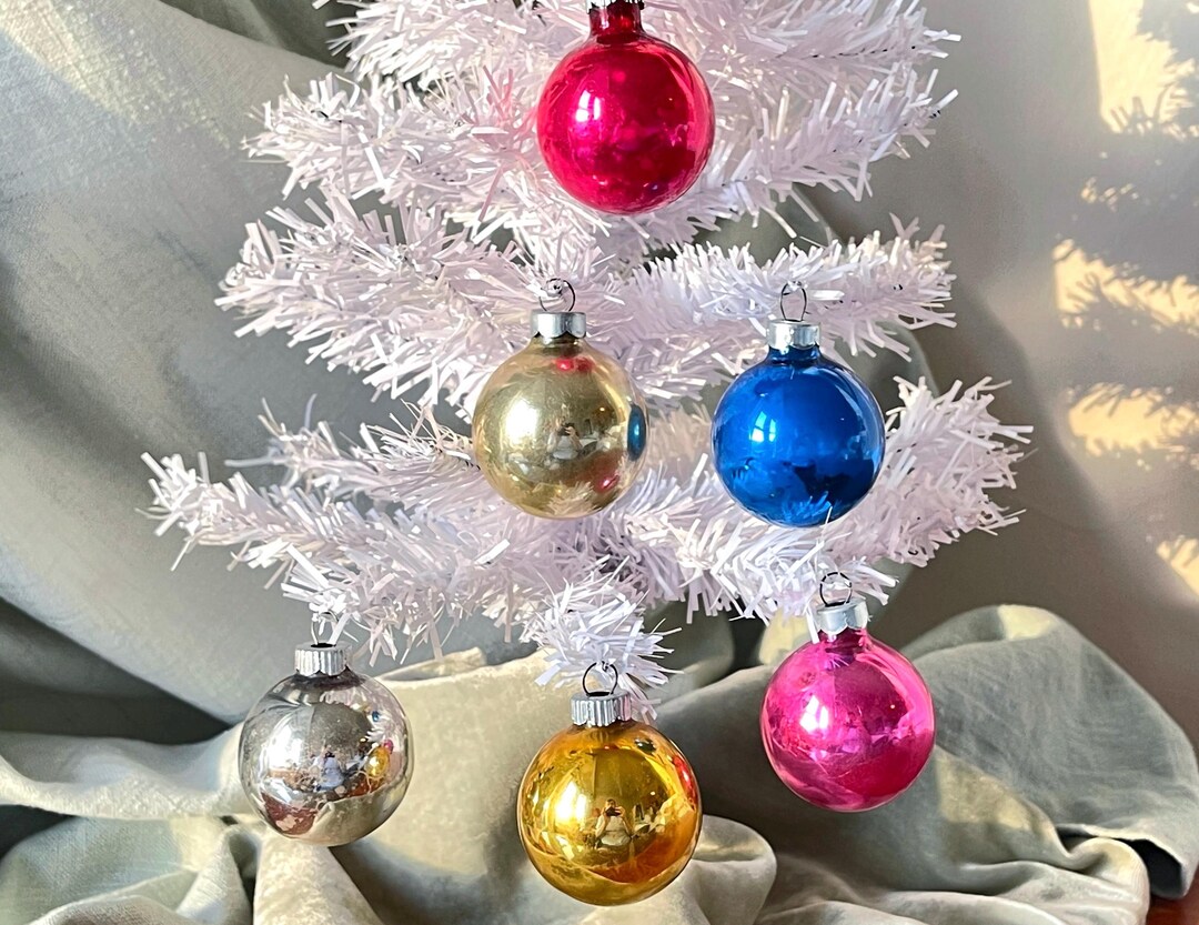 Vintage Shiny Brite Glass Ball Ornaments Set of 6 1960's Pink