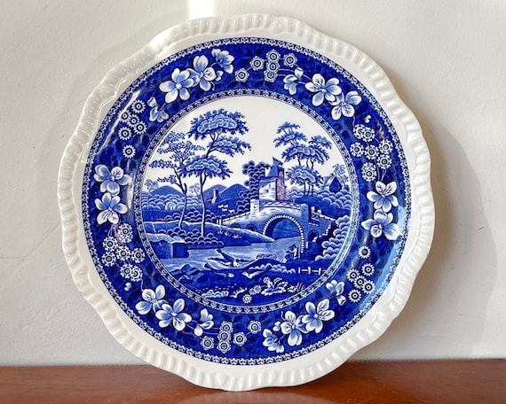 Vintage Spode England Blue Tower Dinner Plate in Blue With