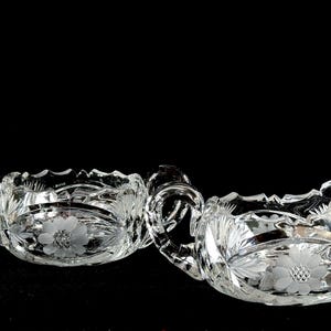 Antique Cut Glass Cream Pitcher and Sugar Bowl Edwardian Leaded Cut Crystal Serving Set American Brilliant Cut 1900-1910 GC873