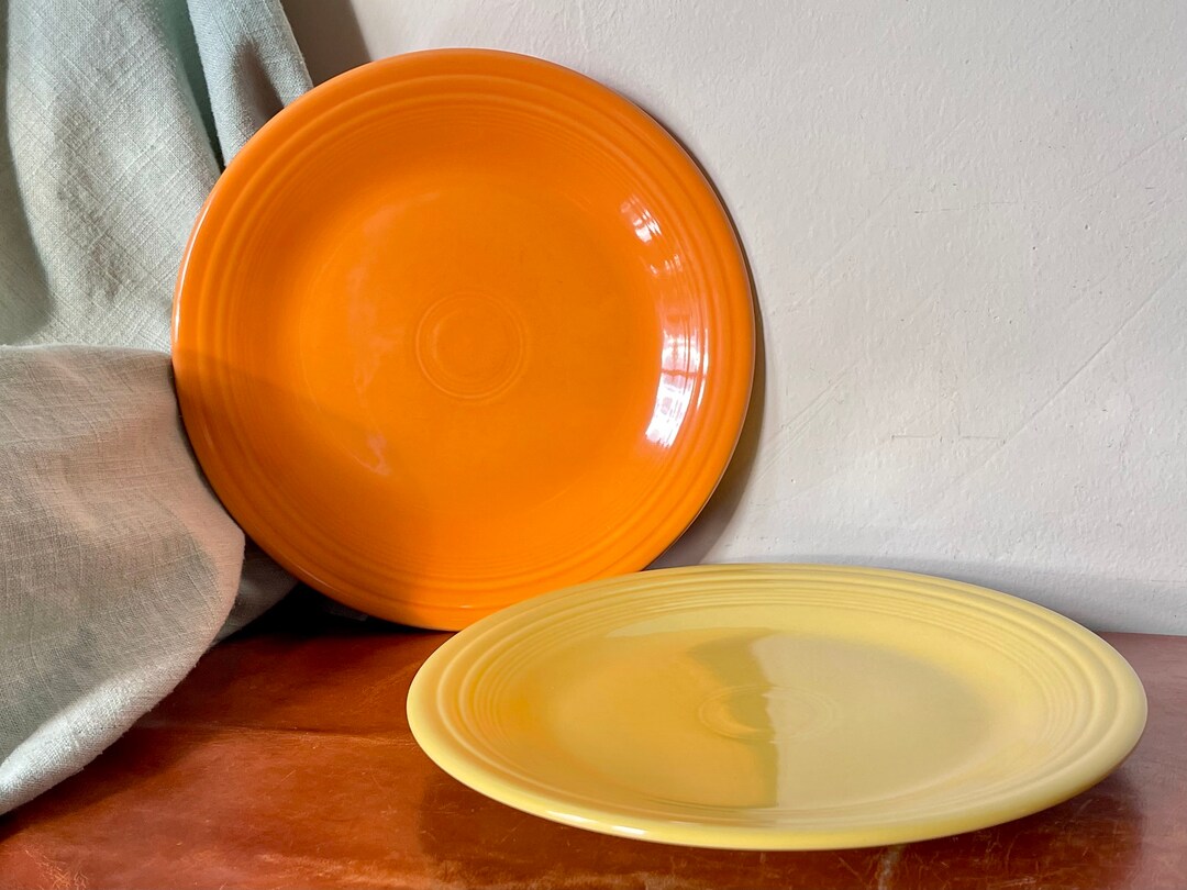 Vintage Fiesta Dinner Plates Set of 2 Orange and Yellow Plates by Homer Laughlin Retro