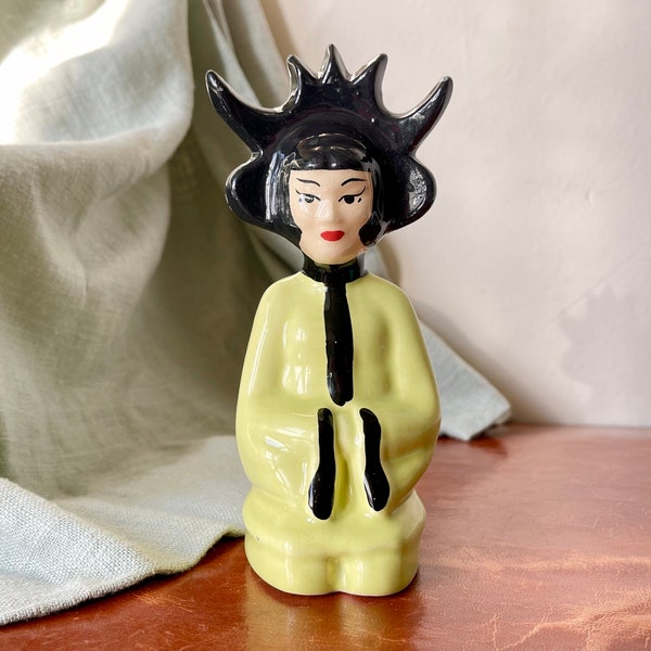 Vintage Art Deco Asian Woman with Headress Figurine 1930’s Chinese Lady Statuette Anna May Wong Vintage Ceramic PC3199