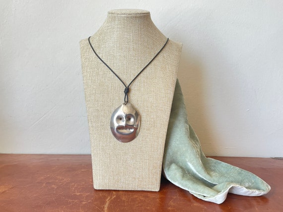 Tribal Mask Spoon Pendant Necklace Upcycled Handm… - image 1