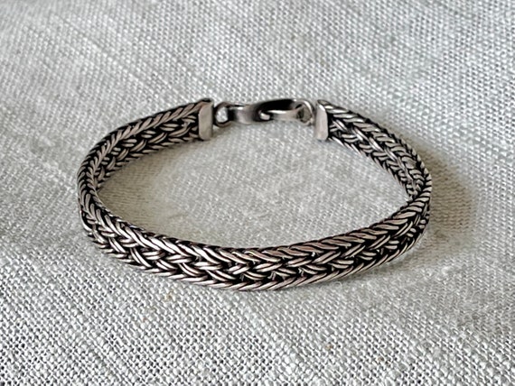 Vintage Sterling Silver Woven Rope Bracelet Wheat… - image 1