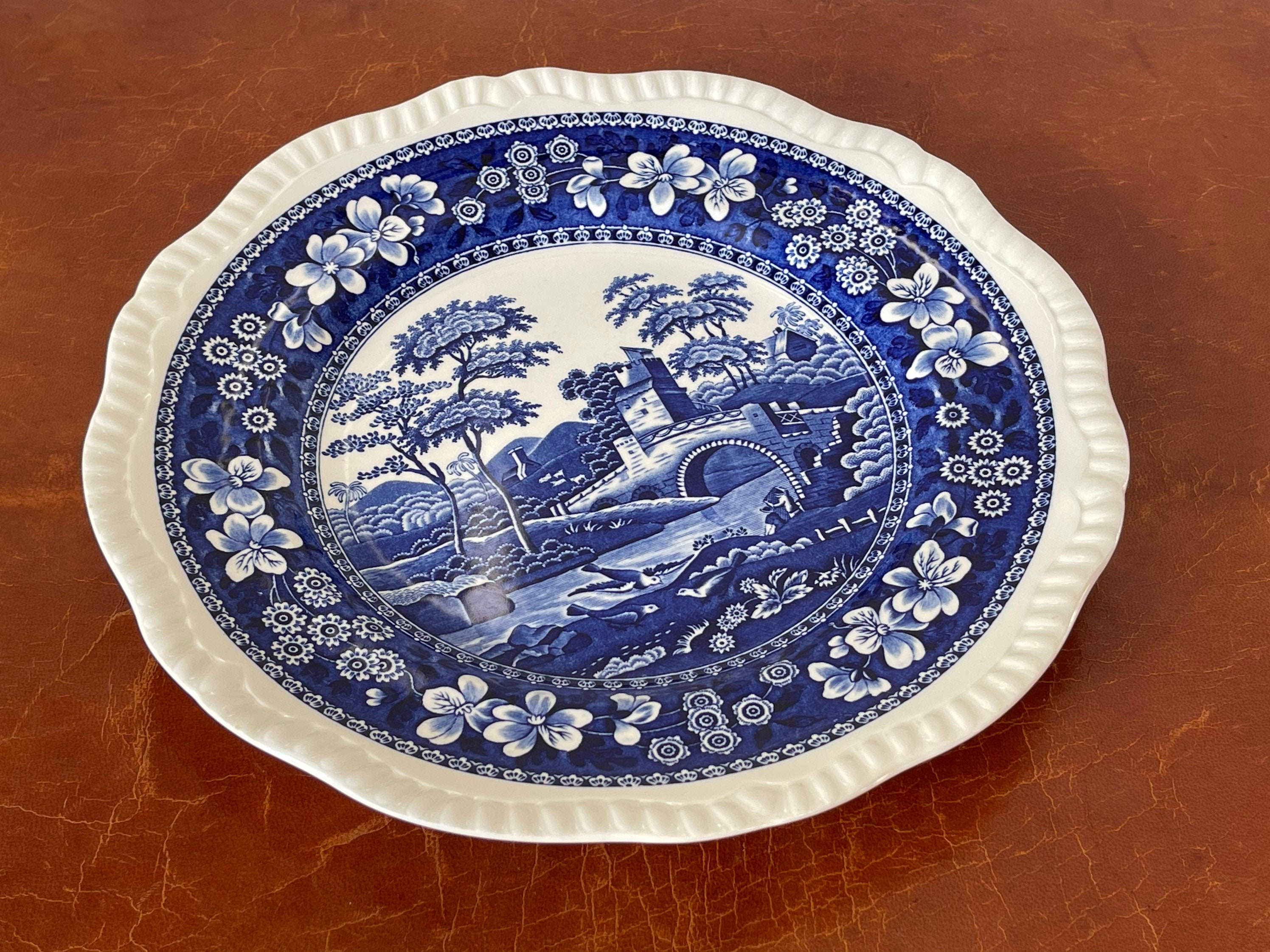 Vintage Spode England Blue Tower Dinner Plate in Blue With