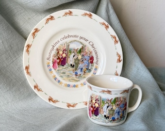 Vintage Royal Doulton Bunnykins Bone China Christening Set Baby’s First Dinnerware Child’s Nursery Ware Christening Gifts PC4482