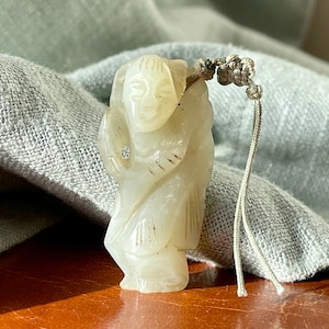 Antique Jade Pendant Chinese Carved  Mutton Fat Jade Rare Male Immortal Deity Figure 1920’s SI1538