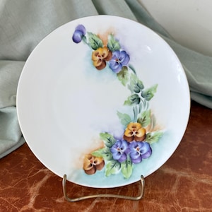 Hand Painted Porcelain Plate J&C Bavaria Circa 1915 Pansies Design Rare Prewar Porcelain Plate PC4061