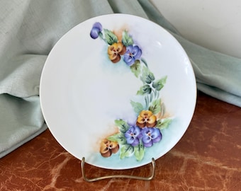 Hand Painted Porcelain Plate J&C Bavaria Circa 1915 Pansies Design Rare Prewar Porcelain Plate PC4061