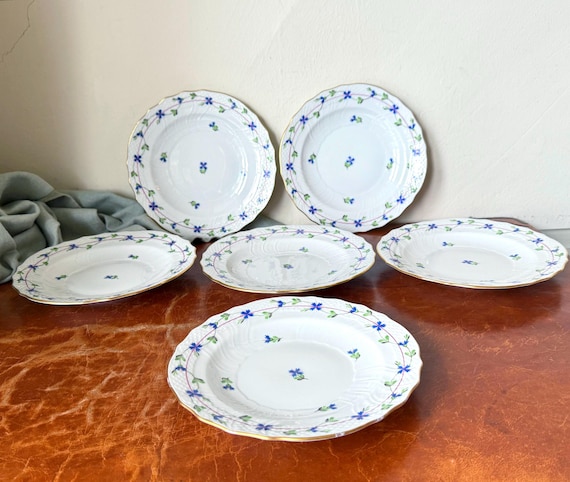 Herend Hungary Blue Garland Salad Plates Set of 6 Handpainted
