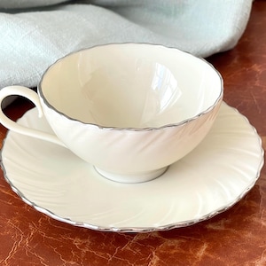 Vintage Lenox Weatherly Cup and Saucer 1960’s Lenox Embossed Swirl Platinum Trimmed Cups and Saucers in Like New Condition PC3902