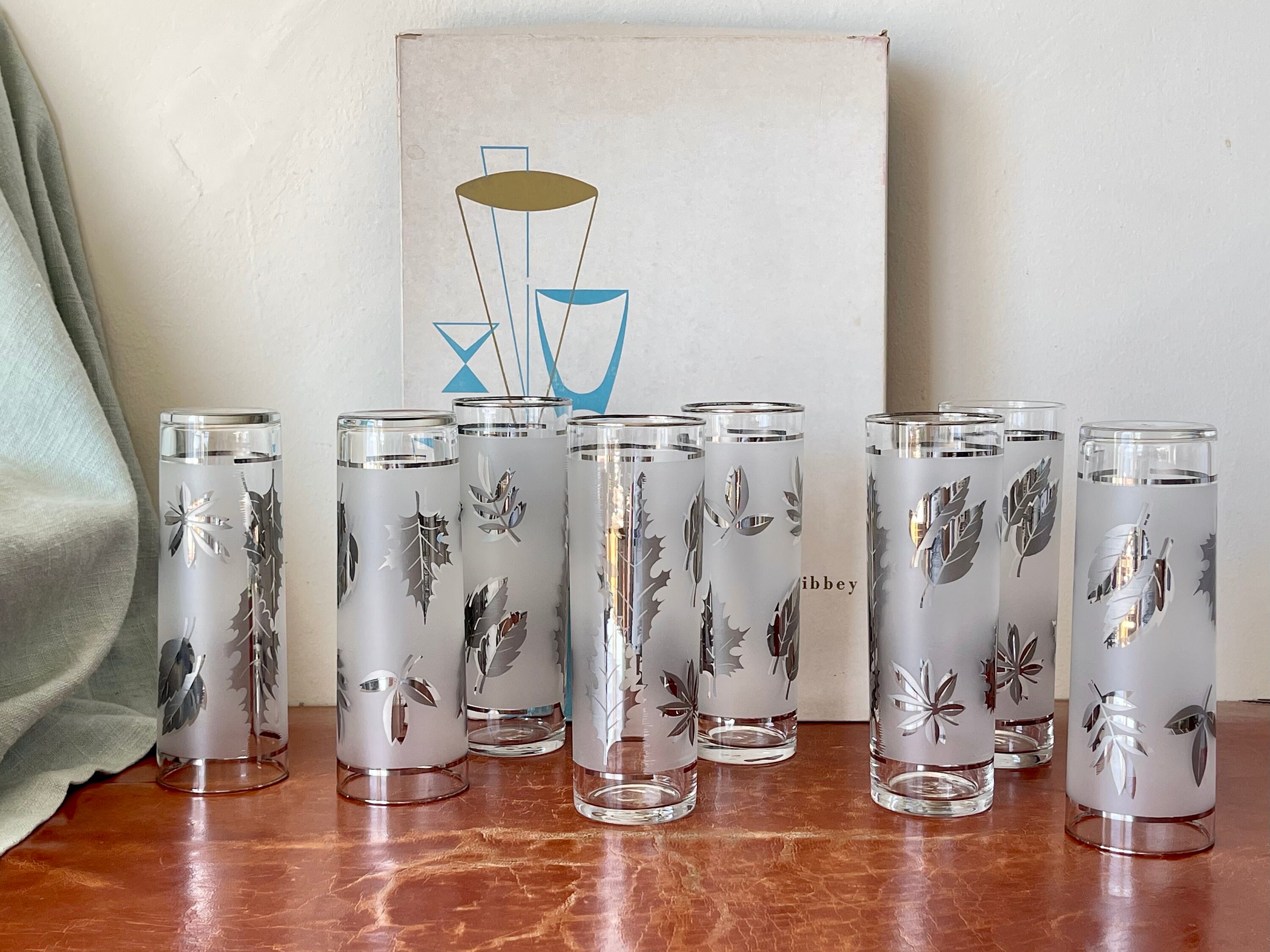 Vintage Libbey Silver Foliage Hostess Set in Box 8 Silver