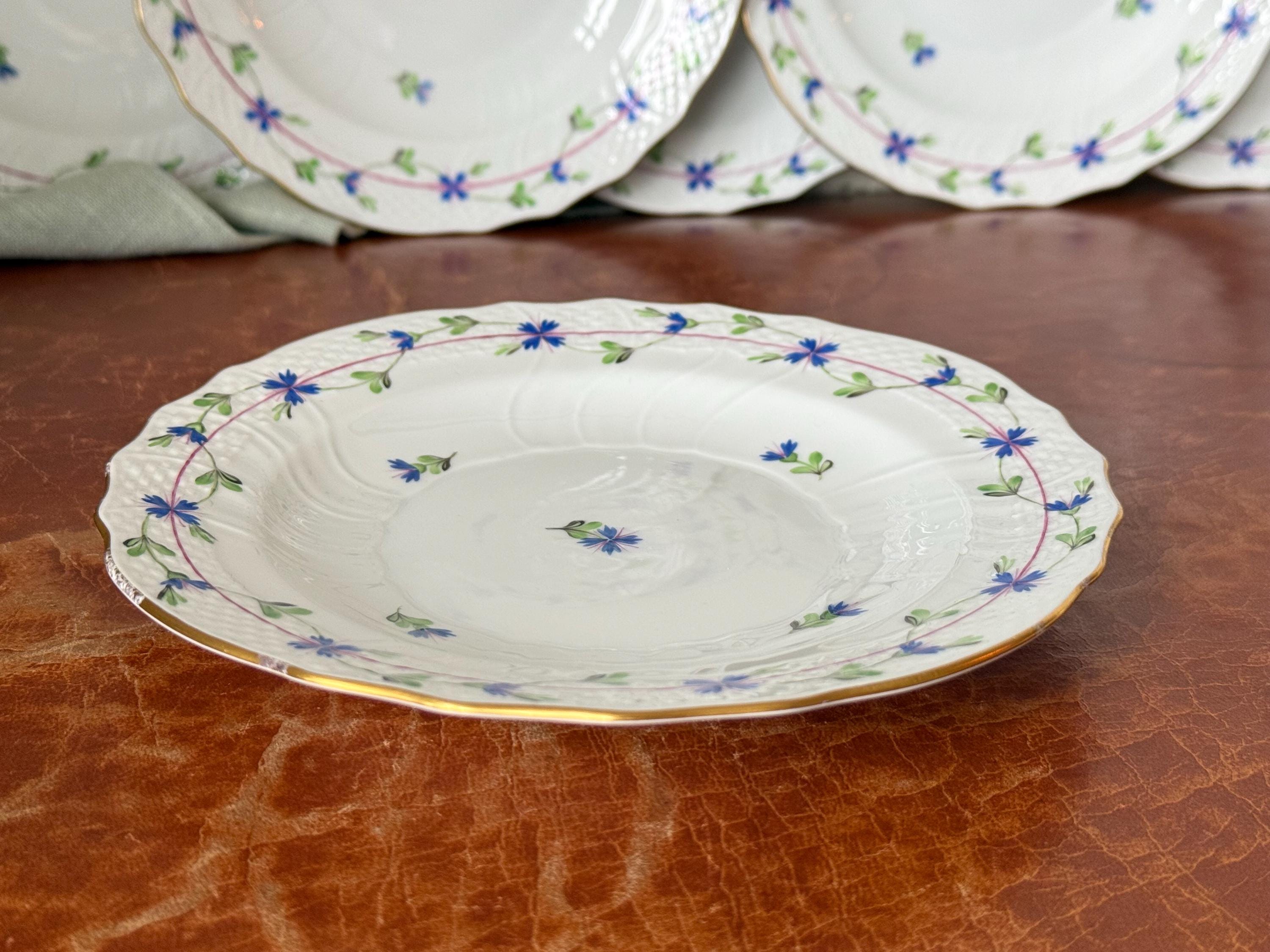 Herend Hungary Blue Garland Salad Plates Set of 6 Handpainted