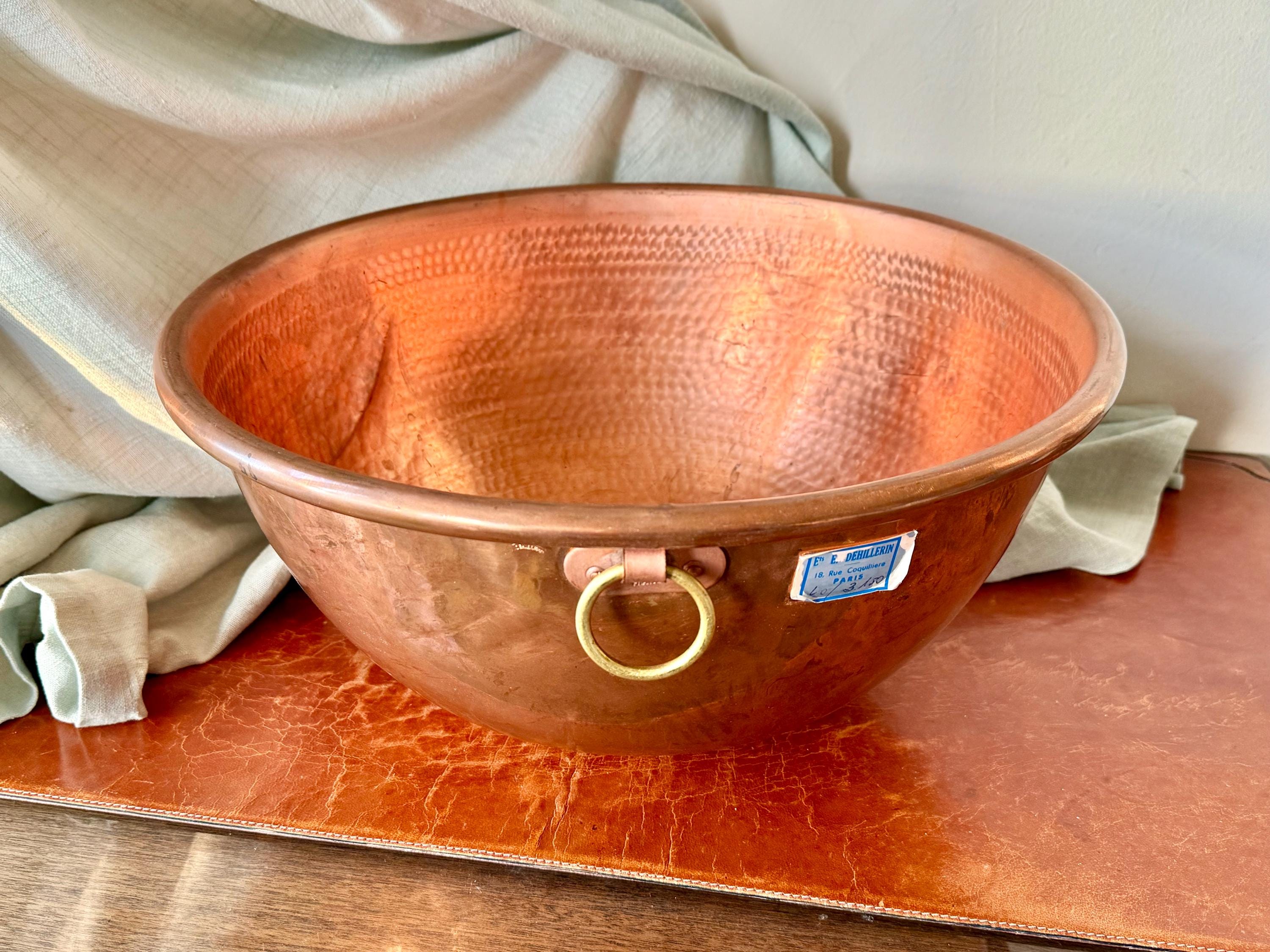 French Hammered Copper Round Bottom Mixing Bowl E. Dehillerin