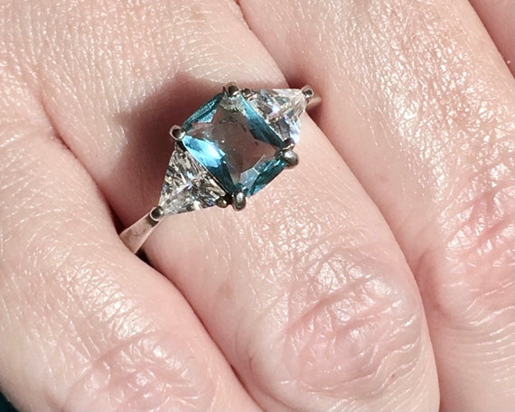 Emerald Cut Blue Topaz Ring Size 7.75 Blue Topaz … - image 6