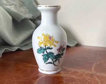 Vintage Hand Painted Porcelain Vase Chinese  Enameled Yellow Chrysanthemum Design Circa 1970’s PC3261