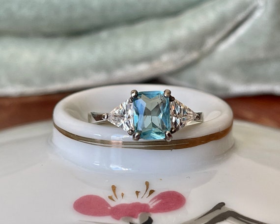 Emerald Cut Blue Topaz Ring Size 7.75 Blue Topaz … - image 9