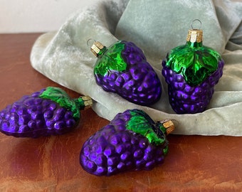 German Glass Grape Cluster Christmas Ornaments Set of 4 Blown Glass Fruit Ornaments OR854