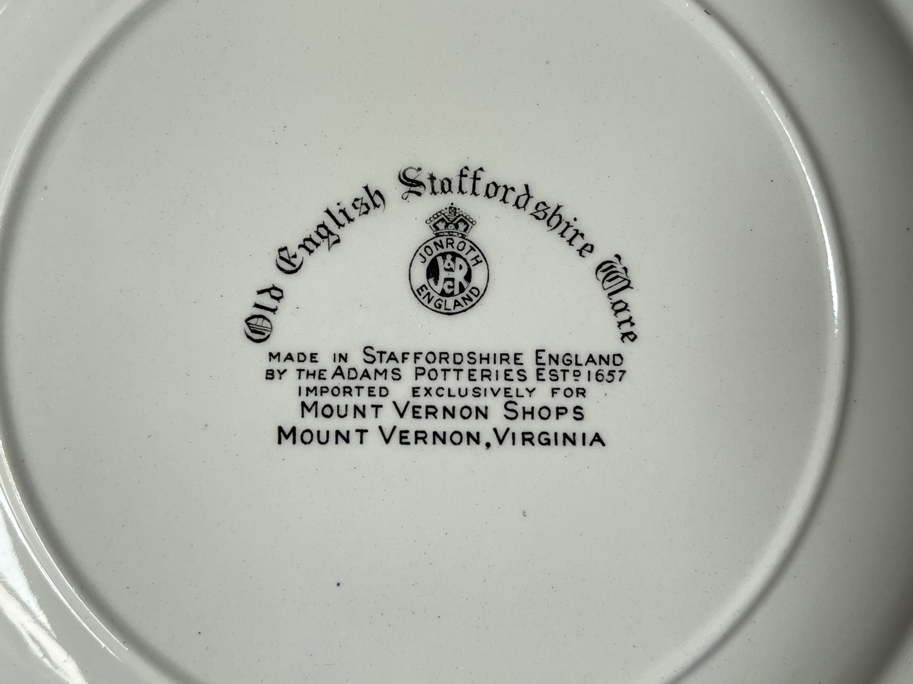 Old English Staffordshire Ware Mount Vernon Souvenir Plate Circa