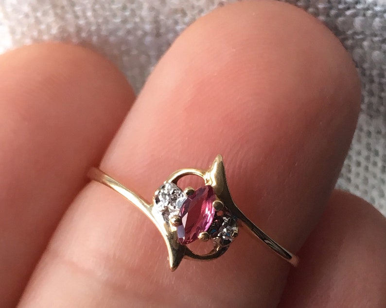Ruby and Diamond 10k Gold Ring Size 7 10k Gold Vintage Estate JewelryJuly Birthstone40th Anniversary FJ77A