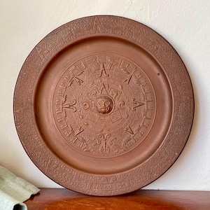 Copper Mayan Calendar Wall Plate Art  High Relief Solid Copper Wall Plaque Mayan Calendar Design made in Mexico SI1774