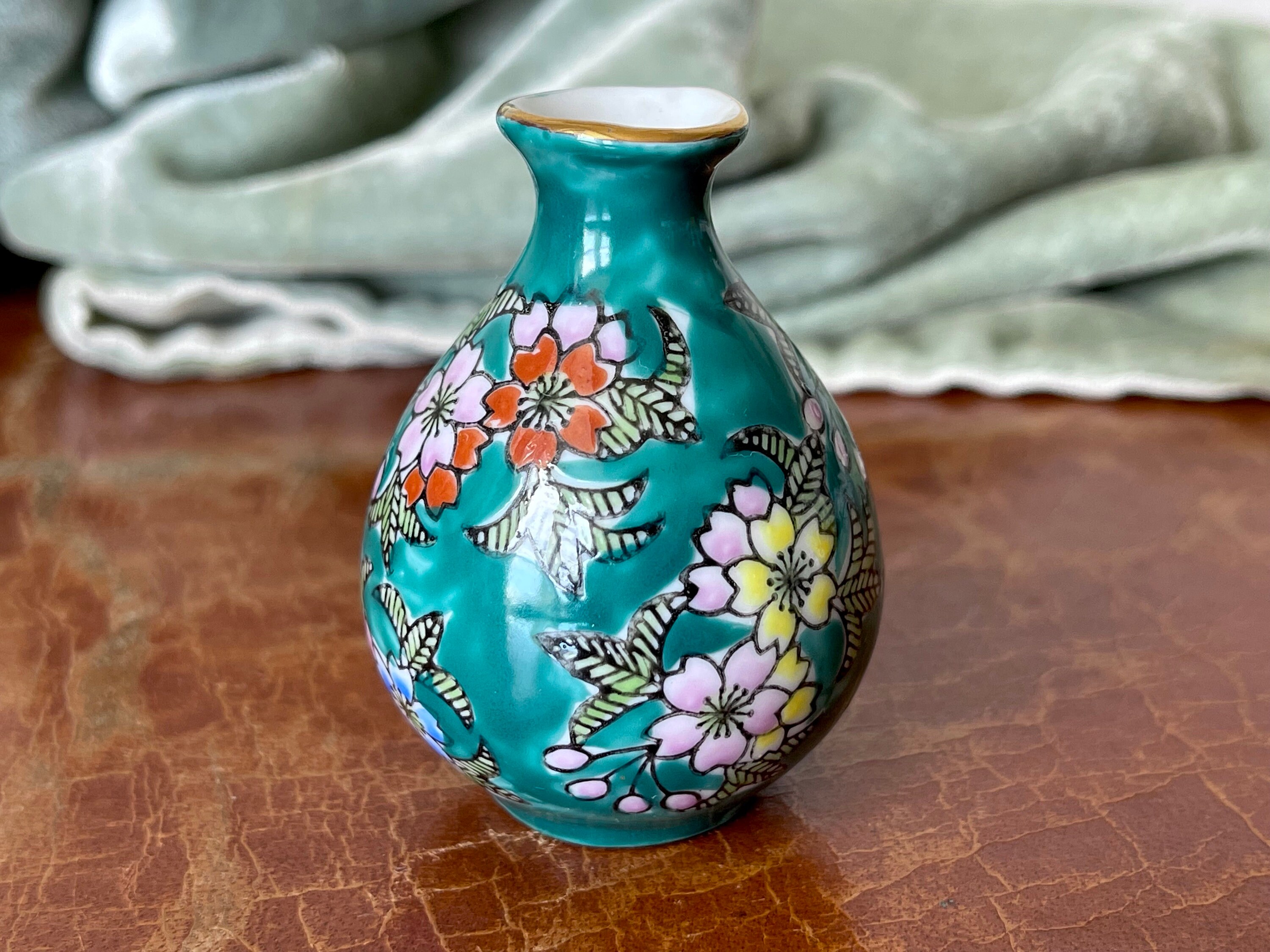 Antique Japanese Bud Vase 1920's Handpainted Enameled Vase