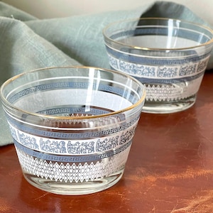 Mid Century Jeannette Patrician Dessert Sherbert Bowls Set of 2 Slate Blue Roman Chariot Design Bowls GC553