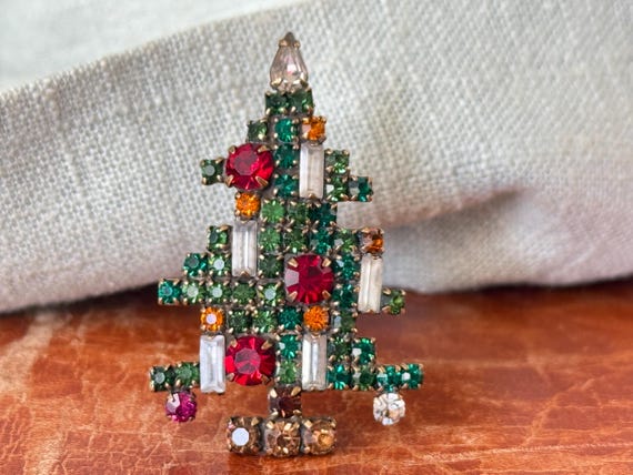 USA WEISS ヴィンテージブローチ Xmas Tree 5Candles Vintage Weiss Christmas Tree Brooch Pin 5 Candle Multi Color