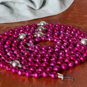 Vintage Mercury Glass Pink and Silver Beaded Garland Christmas Tree Glass Garlard made in Japan circa 1950’s OR1929