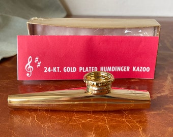 Vintage Gold Plated Kazoo New in Box 1970’s 24-Kt Gold Plated Humdinger SJ Miller Kazoo NOS SI1580