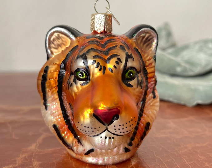 Vintage Old World Christmas Bengal Tiger Blown Glass Christmas Ornament