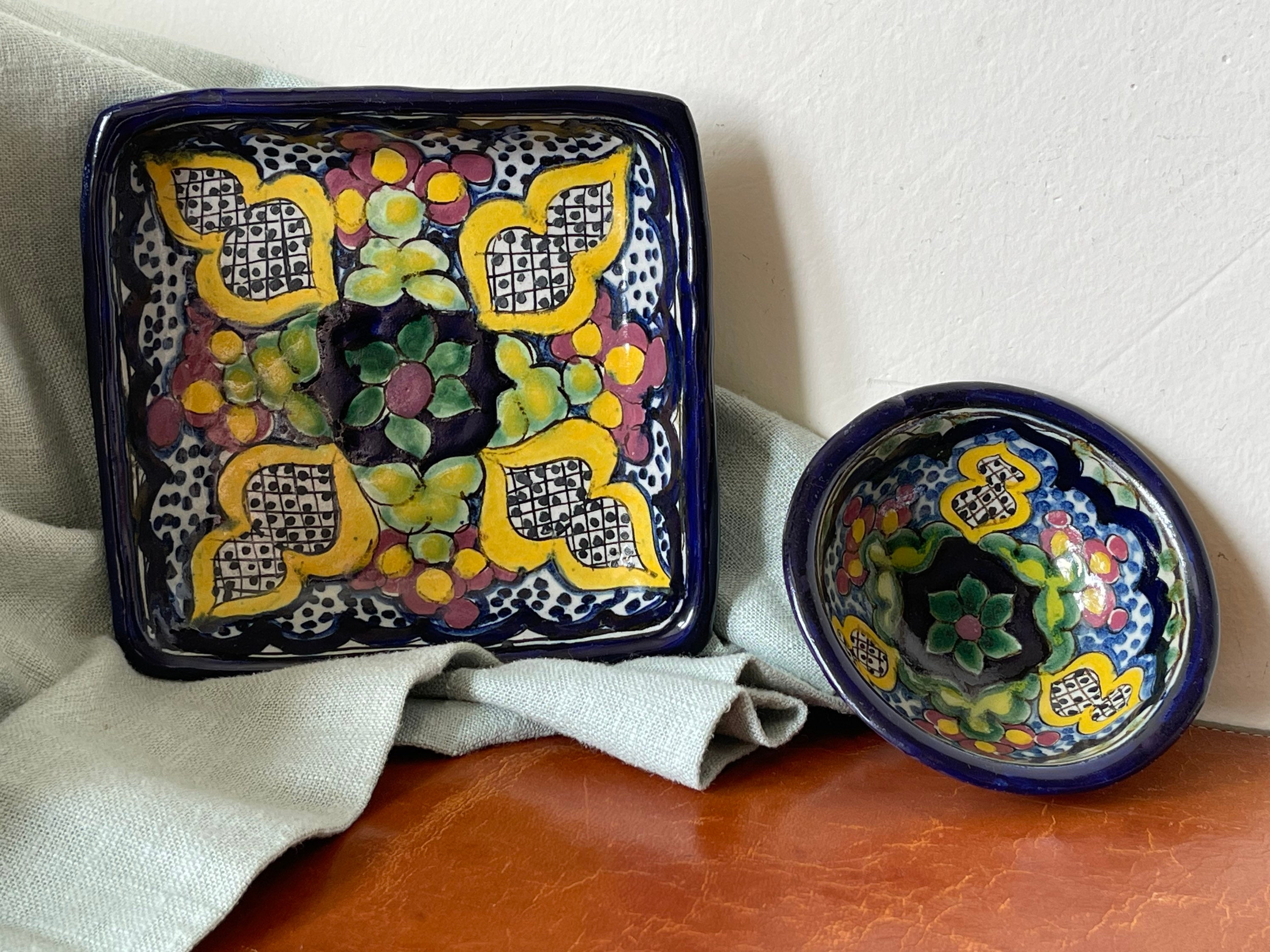 Vintage Talavera Tlaxcala Mexico Serving Bowl and Square Plate Set La Corona Hand Painted Talavera Pottery Genuine Artist Made PC2978 Etsy Canada