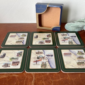 Vintage England Maps Coaster Set Pimpernel Set of 6 Coasters Made in England 1980’s SI997