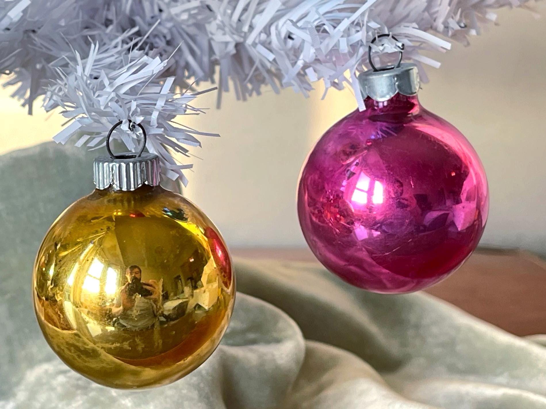 Vintage Shiny Brite Glass Ball Ornaments Set of 6 1960's Pink
