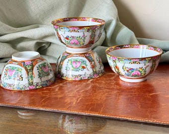 Chinese Rose Medallion Porcelain Bowl 1960’s Hand Painted Bowl Decorated in Hong Kong PC4686