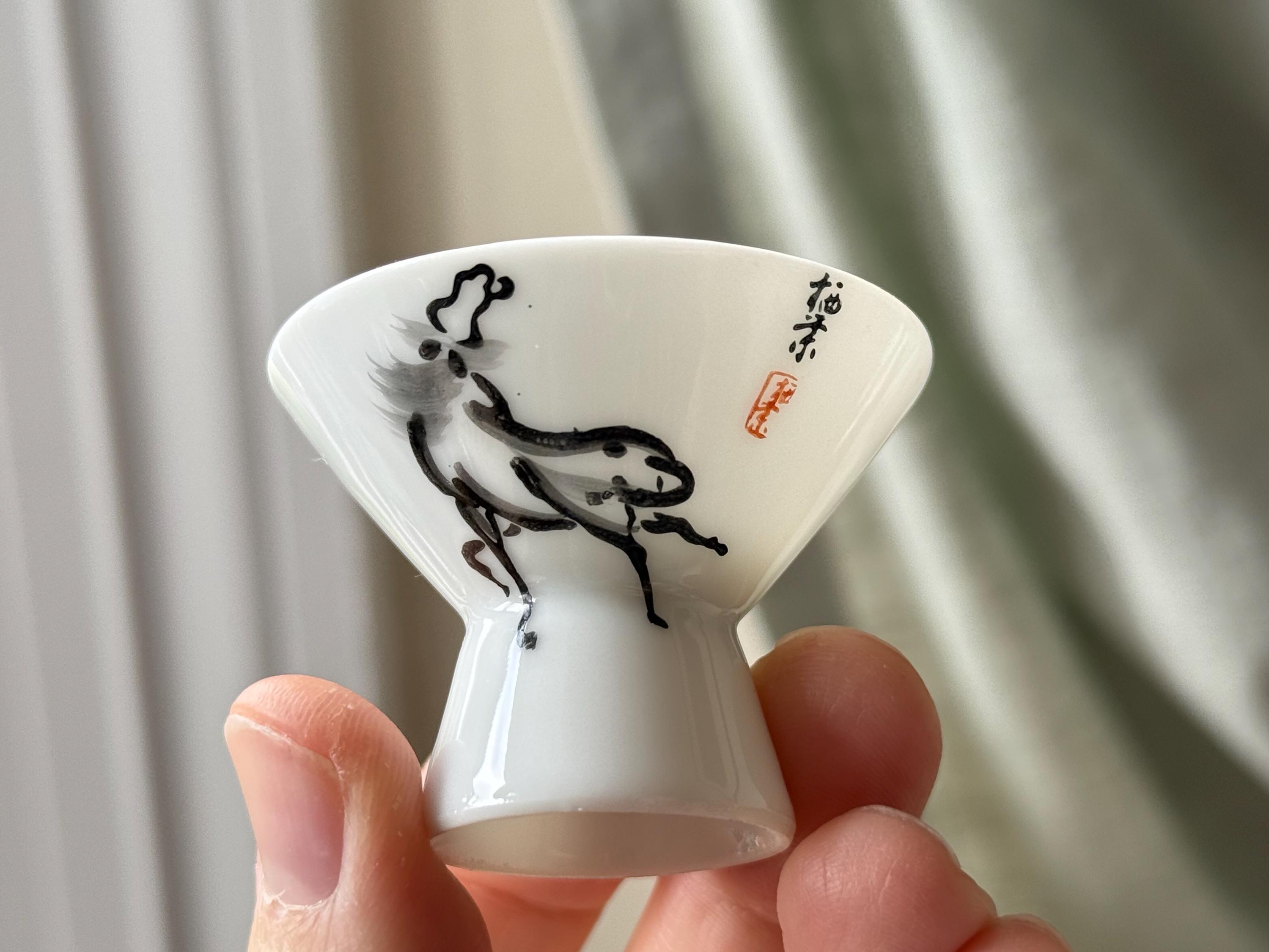 Vintage Chinese Horse Porcelain Sake Cups Set of 5 Ochoko