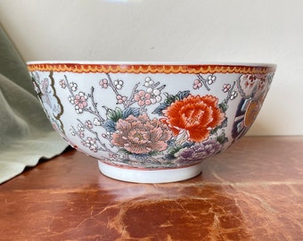 Antique Chinese Porcelain Bowl Late Qing to Early Republic Hand Painted and Enameled Large Bowl Plum Peony Design PC3577