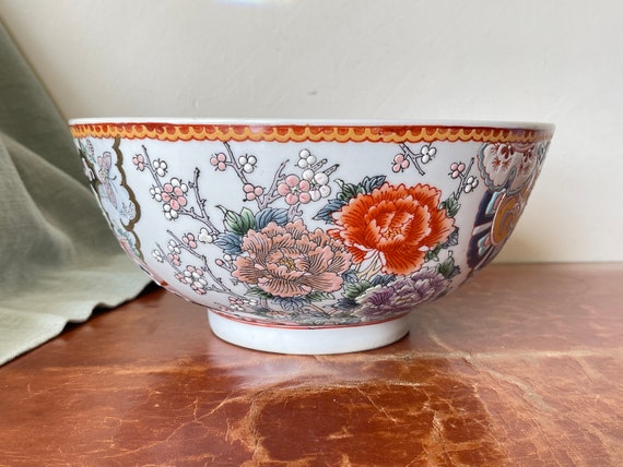 Antique Chinese Porcelain Bowl Late Qing to Early Republic Hand Painted and Enameled Large Bowl Plum Peony Design PC3577