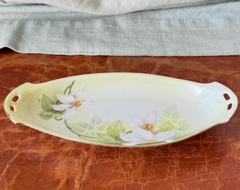 RS Germany Porcelain Relish Dish, Orange Tulips, Pierced Handles