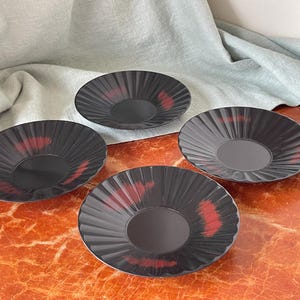 Japanese Lacquerware Chataku Tea Coasters Set 4 Black and Red Scalloped Tea Saucers Japanese Tea Ceremony Made in Japan SI1821