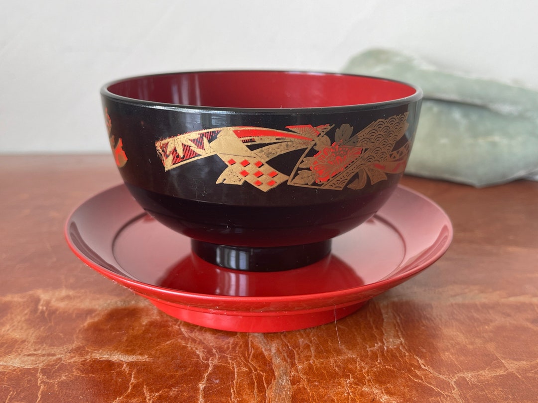 Vintage Japanese Lacquerware Bowl and Plate Hasagawa Made in Vintage Japanese Lacquerware Bowl and Plate Hasagawa Made in