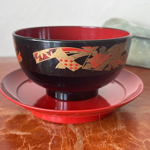 Vintage Japanese Lacquerware Bowl and Plate Hasagawa Made in Japan SI927