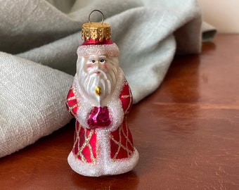 Vintage Blown Glass Santa Saint Nicholas Christmas Tree Ornament Glittered UT Unique Treasures Hand Painted Glass Ornament OR1485