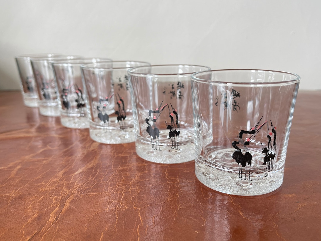 Vintage Crystal Sake Glasses Set of 6 Japanese Sawanotsuru Sake Glasses