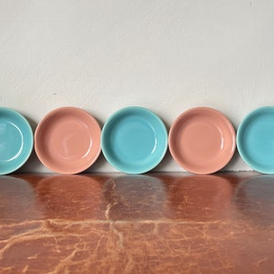 Vintage Franciscan Ware El Patio Turquoise and Coral Pink Bowls Set of 5 Retro California Pottery Berry Fruit Dessert Bowls 1940’s PC3566