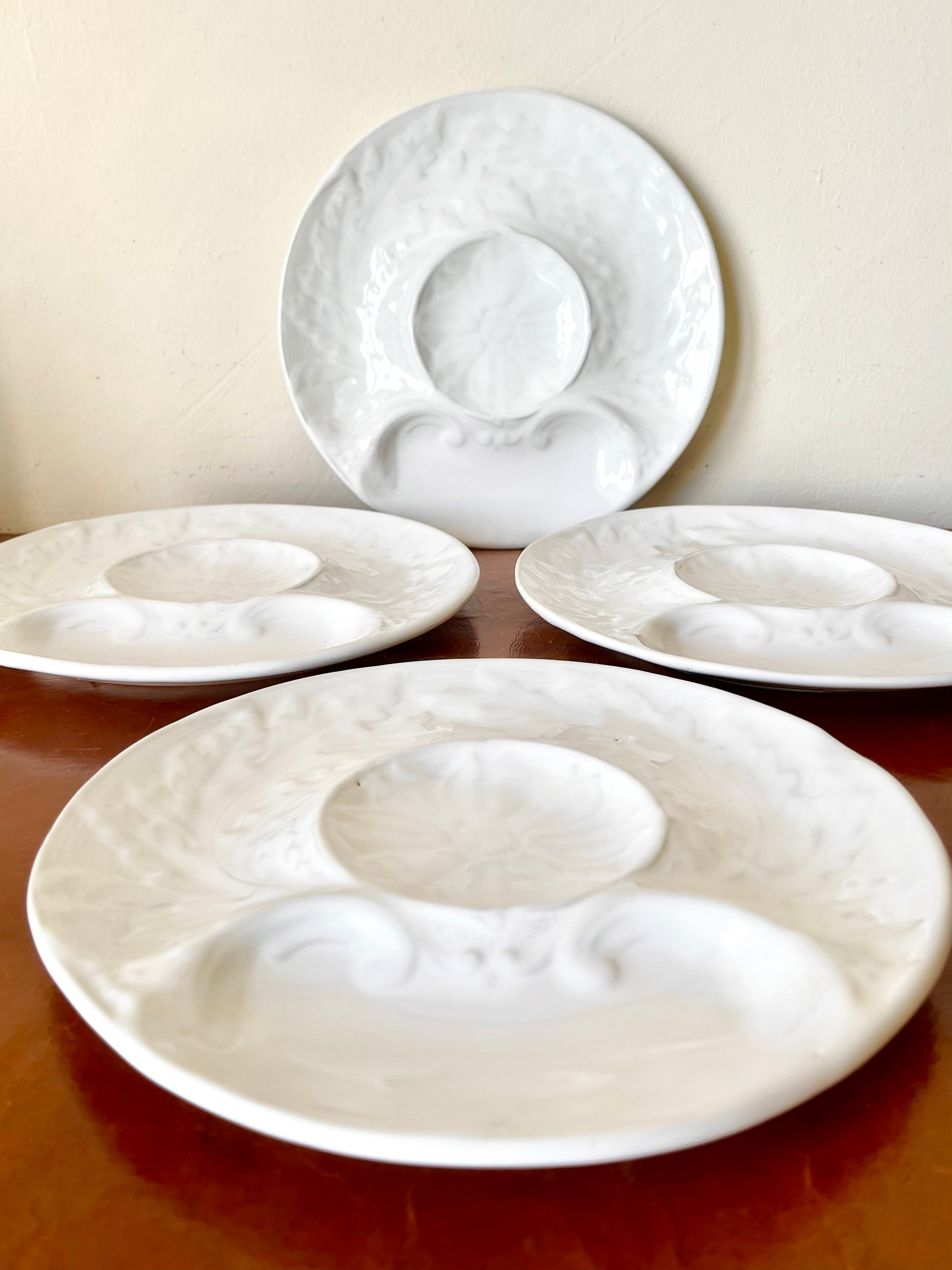 Assiettes à artichauts en majolique du Portugal, ensemble de 4 assiettes  divisées en céramique blanche, vaisselle méditerranéenne PC2884 -   Canada