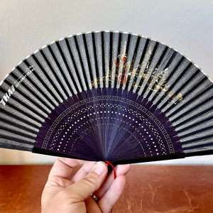 Vintage Hand Fan Thai International Airlines 1970’s Passenger Souvenir Fan Silk & Black Lacquered Wood Retro Airline Memorabilia SI414