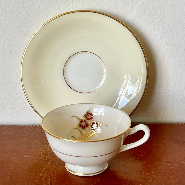 Hand Painted Lenox Tea Cup and Saucer Rare 1950’s Lenox Teacup S-389 Shape Gold Trim and Hand Painted Floral Design PC1118