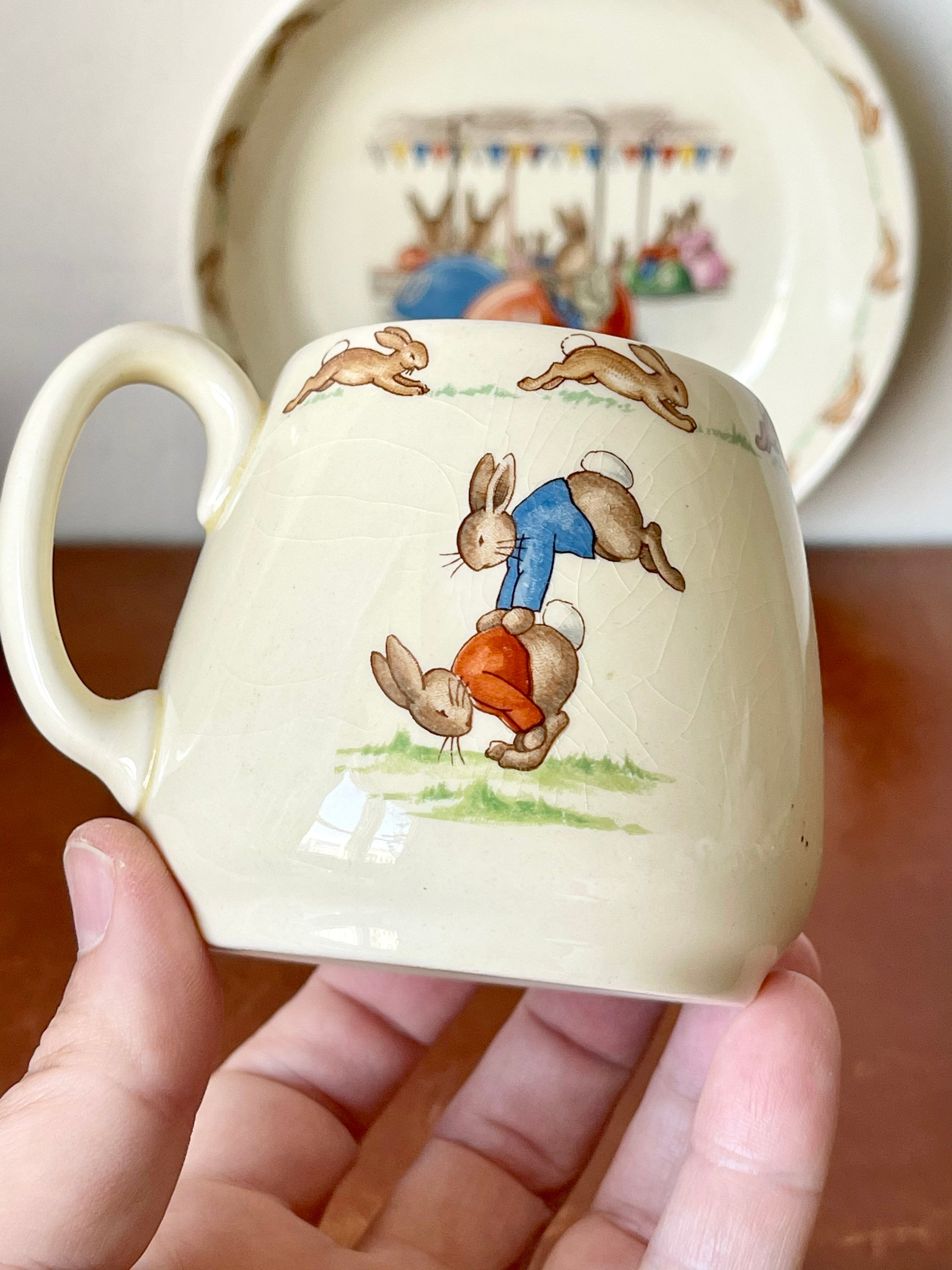 RARE Bunnykins Mug and Bowl Royal Doulton 1937-1940 Double Stamp