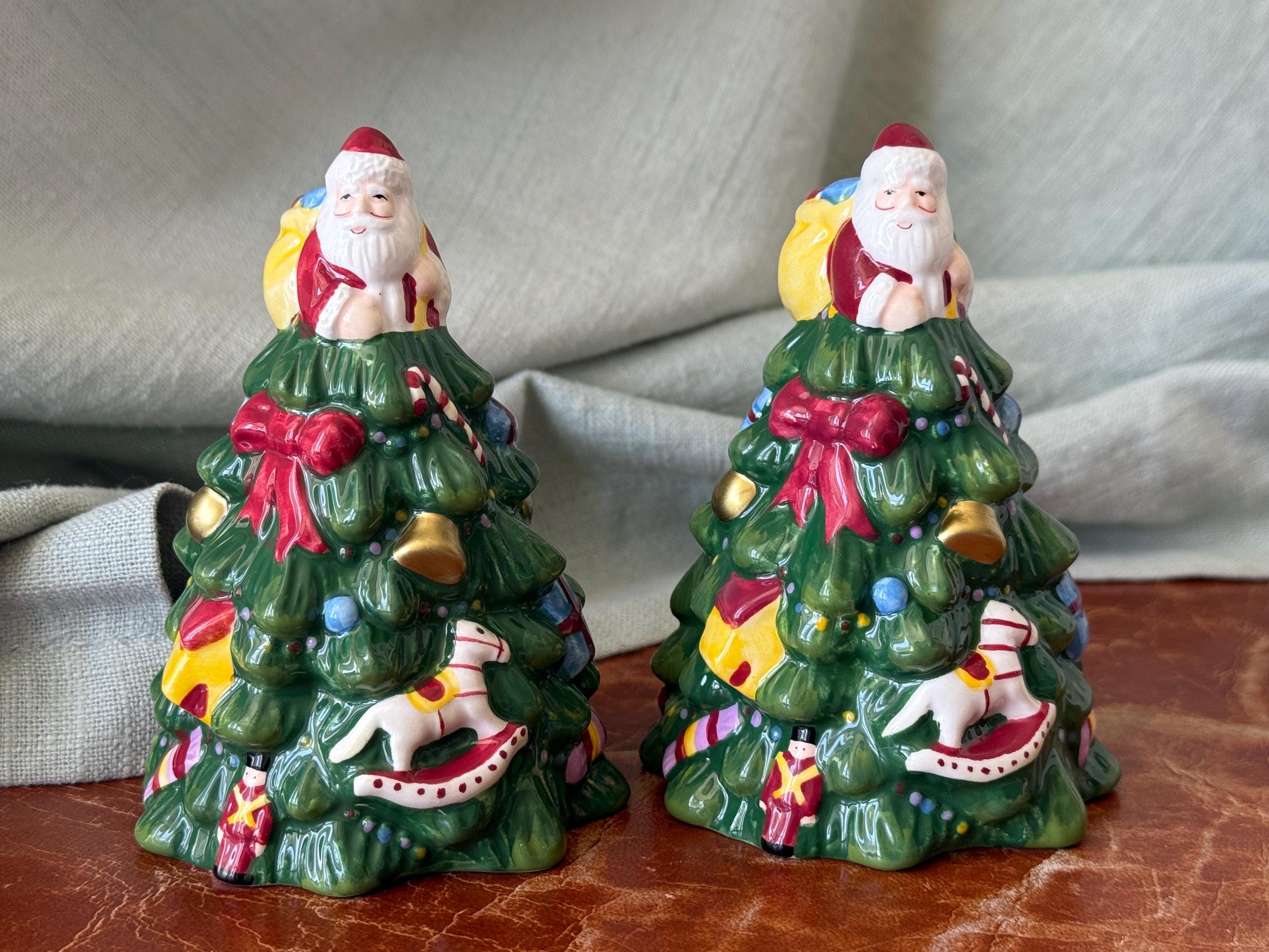 Spode Christmas Tree Salt and Pepper Shakers Hand Painted 3-D